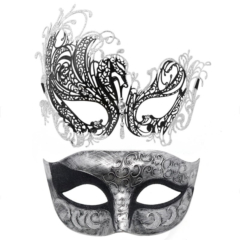Coddsmz Couple Masquerade Mask Metal Masks Venetian Party Halloween Costume Mardi Gras Party Evening Bar Prom Ball Mask Set for Women and Men Costumes Accessory - Image 1